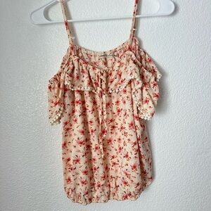 Liberty Love Floral Blouse Women’s L Cream Pink Off Shoulder Top